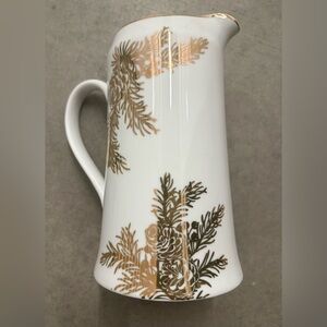 222 Fifth “Golden Pine” Pitcher in White Porcelain with Gold Accents  Holidays